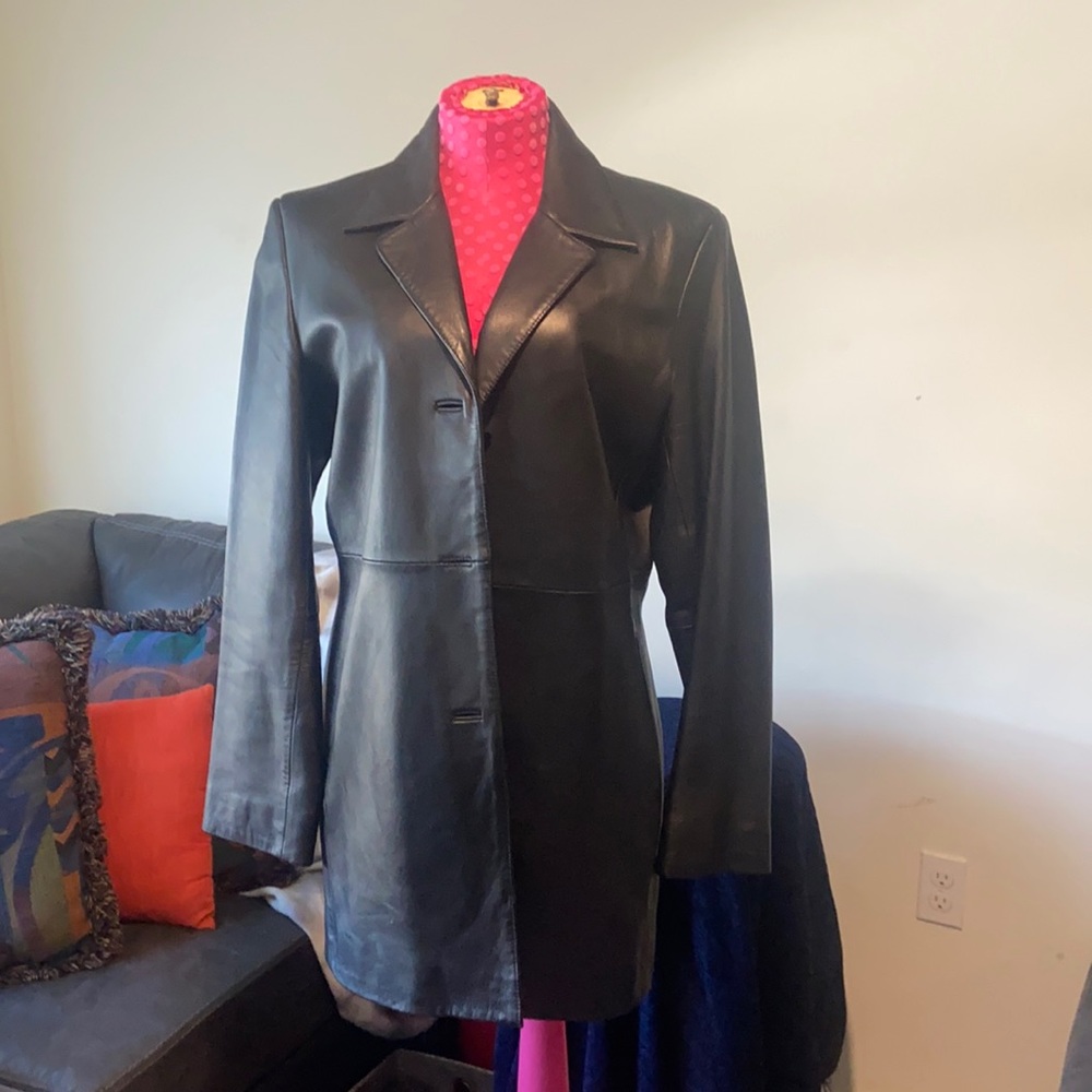 Alfani Outerwear Black Leather Jacket Size M Coat